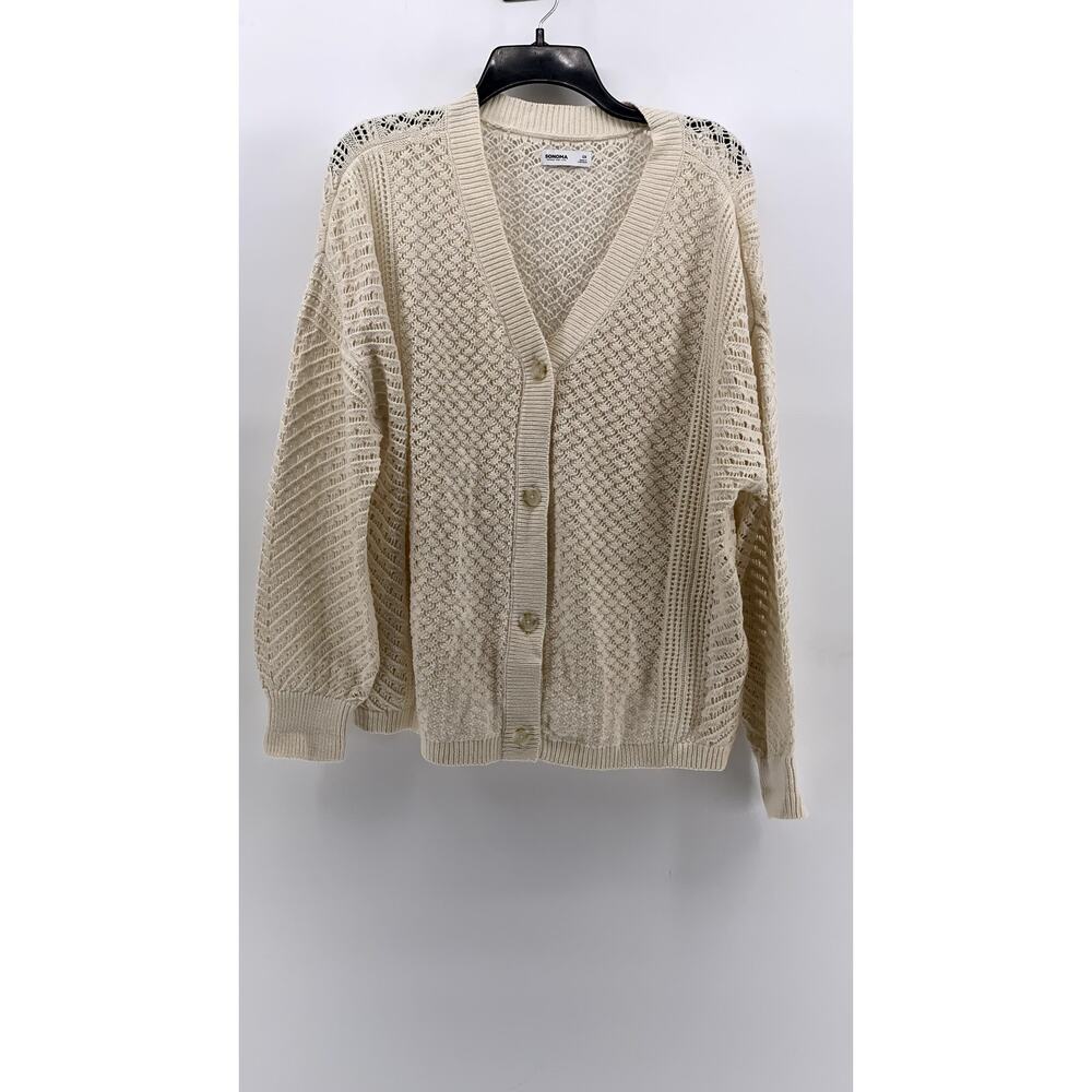SONOMA GOOD FOR LIFE Women's Cream Open-Knit Button-Up Cardigan SZ 0X
